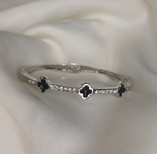 Triple Black Clover Bangle with Crystals