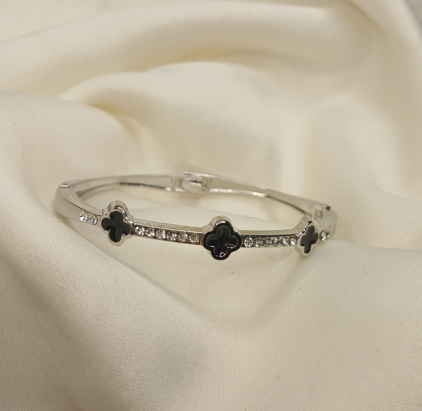 Triple Black Clover Bangle with Crystals