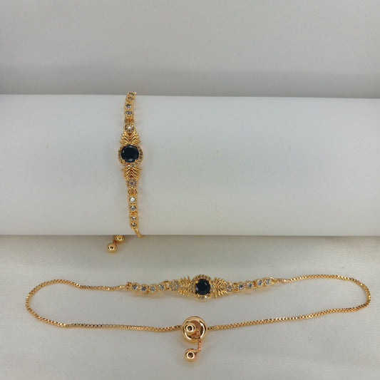 Adjustable Crystal Bracelet with Black Enamel Stone