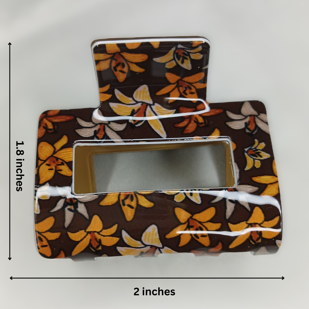 Floral Korean square claw clip for women – PVC hair clip (2 x 1.8 inches)