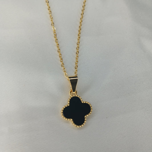 Elegant Clover Jewelry Set – Stainless Steel with Black Enamel