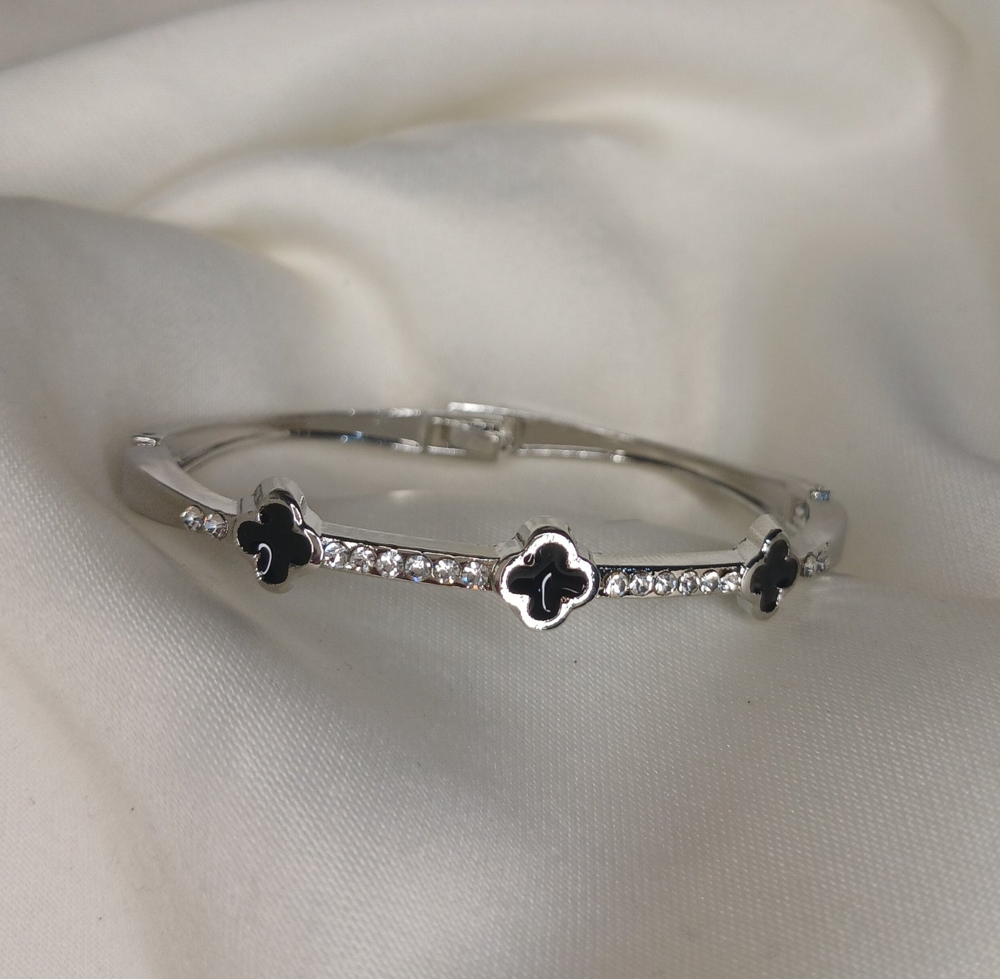 Triple Black Clover Bangle with Crystals