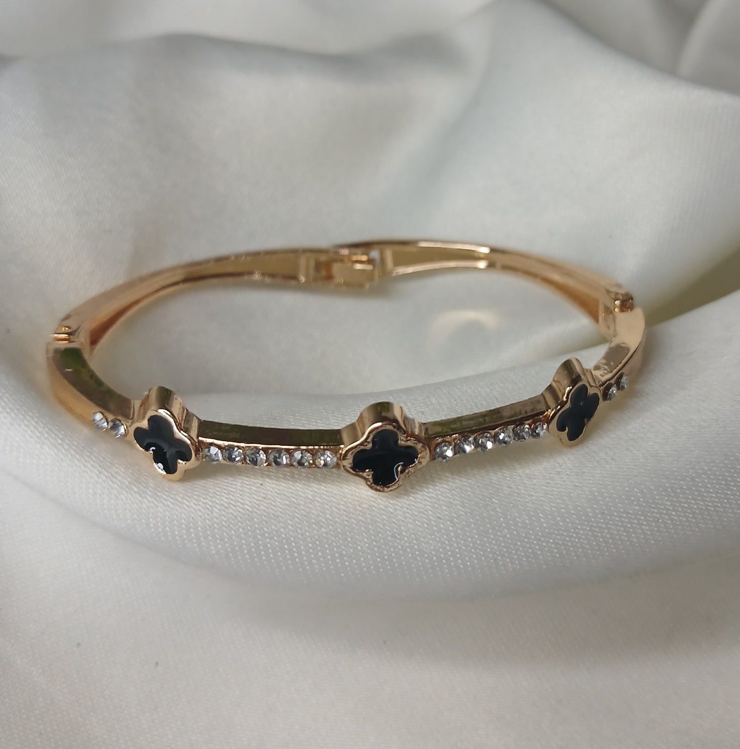 Triple Black Clover Bangle with Crystals