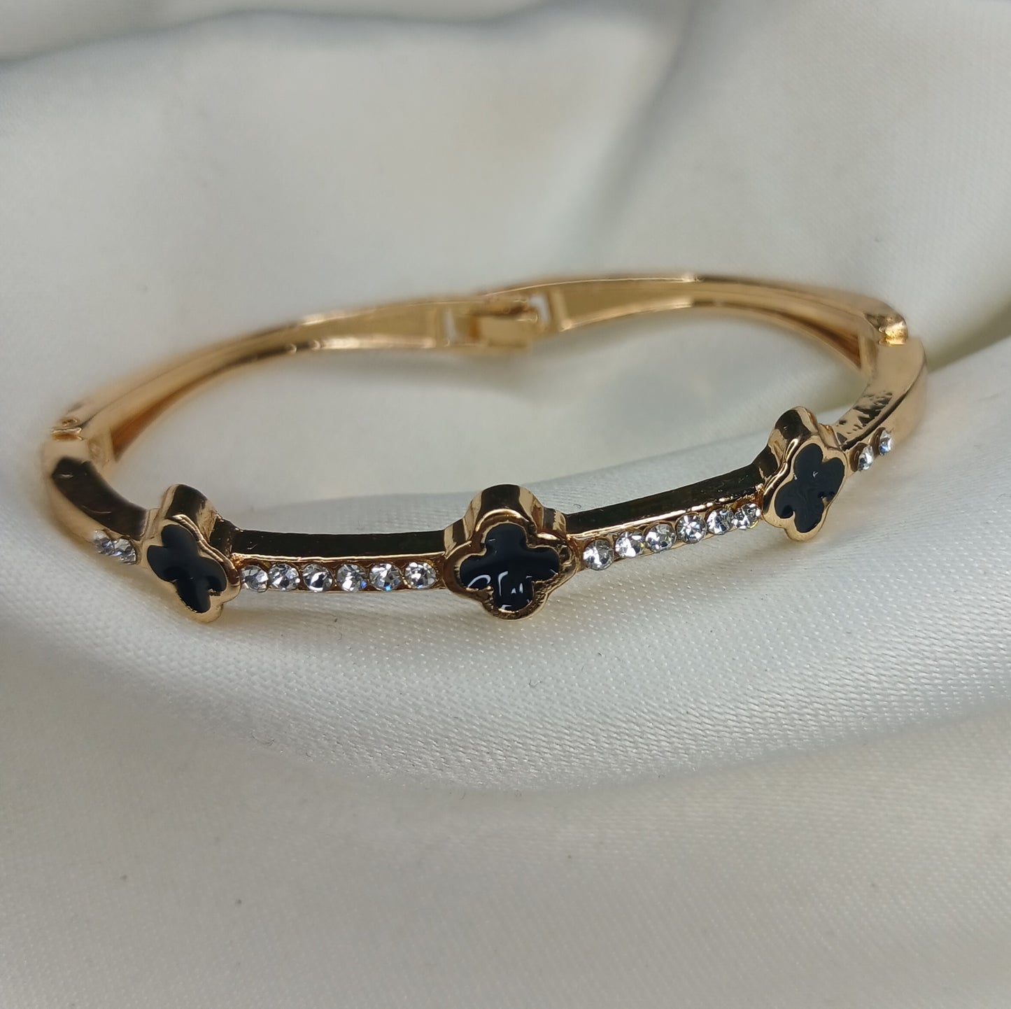 Triple Black Clover Bangle with Crystals