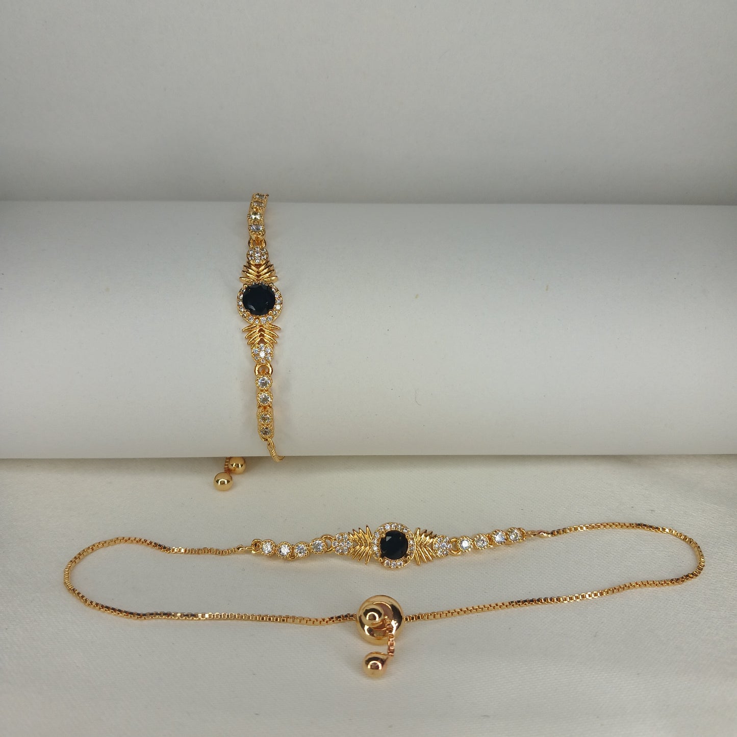 Adjustable Crystal Bracelet with Black Enamel Stone