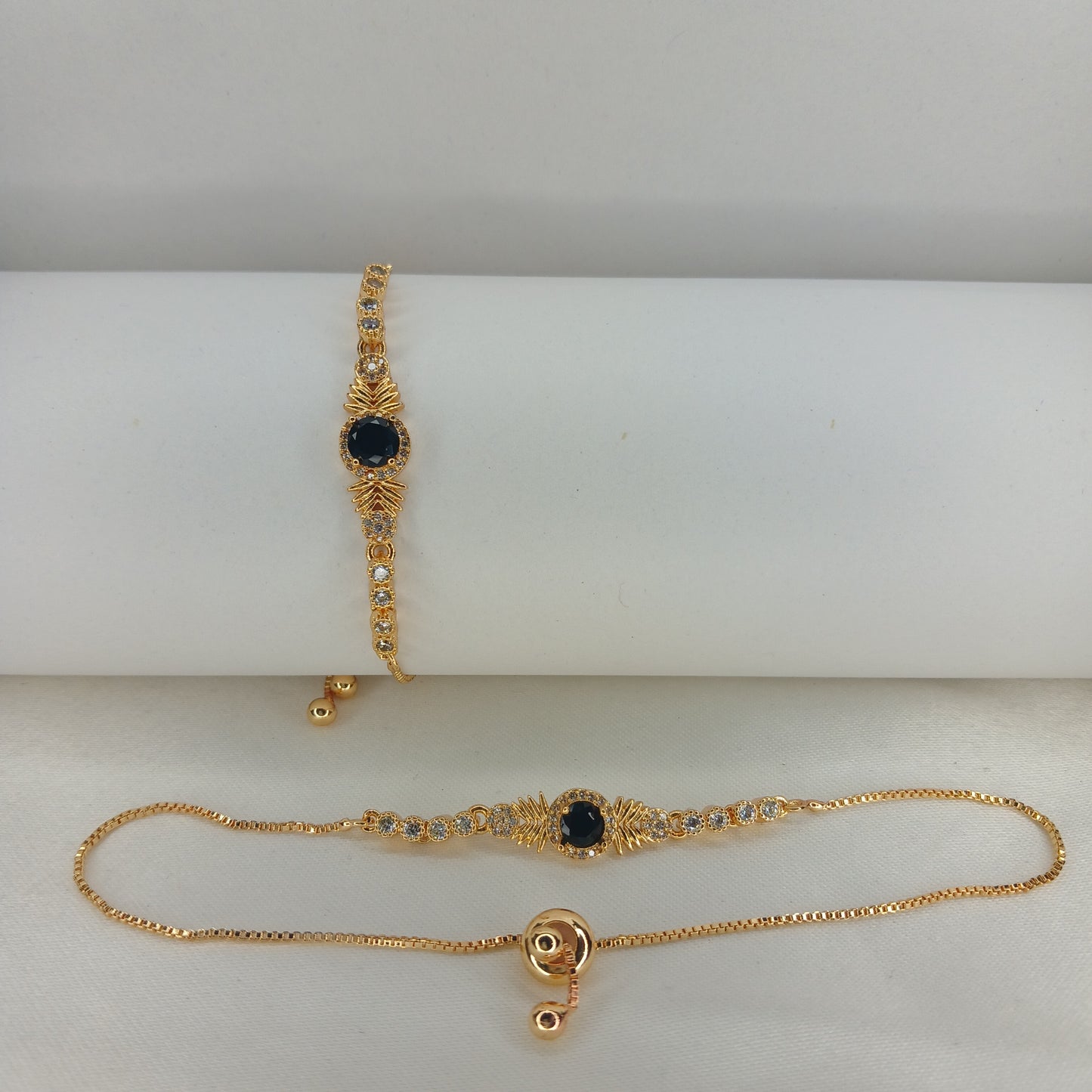 Adjustable Crystal Bracelet with Black Enamel Stone