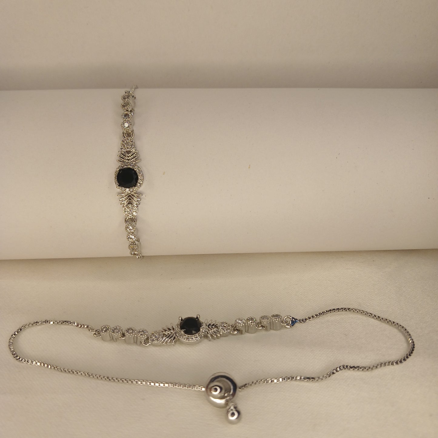 Adjustable Crystal Bracelet with Black Enamel Stone