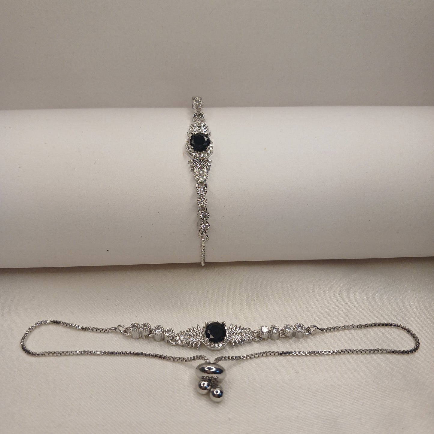 Adjustable Crystal Bracelet with Black Enamel Stone