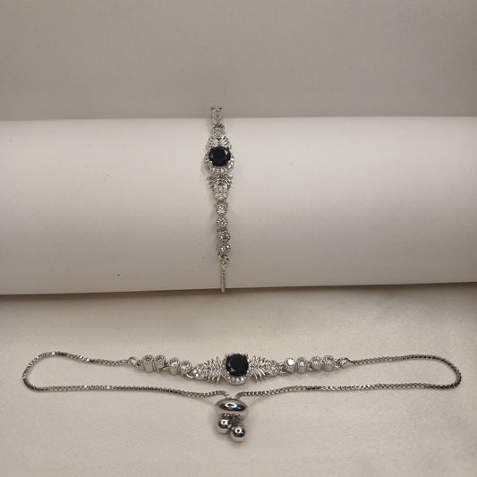Adjustable Crystal Bracelet with Black Enamel Stone
