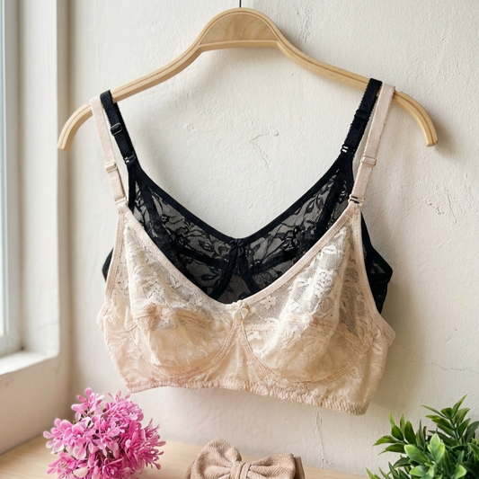 Premium Floral Net/Lace Comfort Bra – Full Coverage Wireless