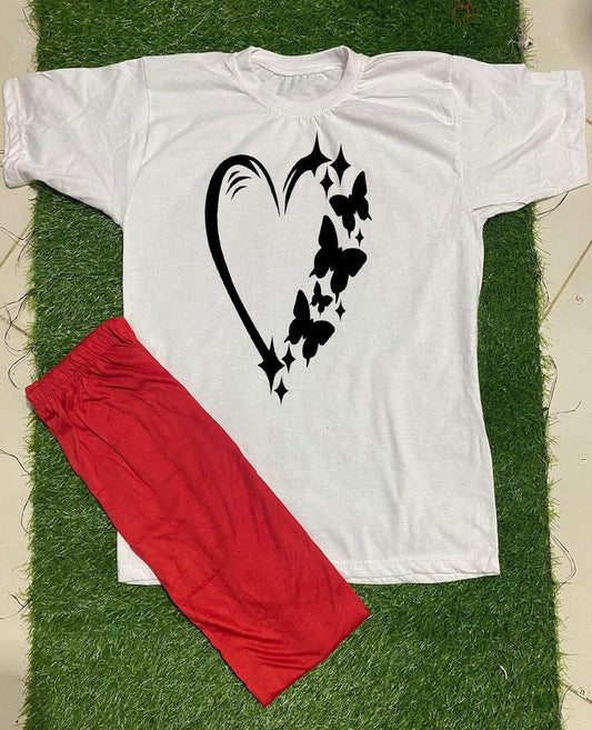 Two piece Women's Stitched Cotton Jersey Printed Night Suit