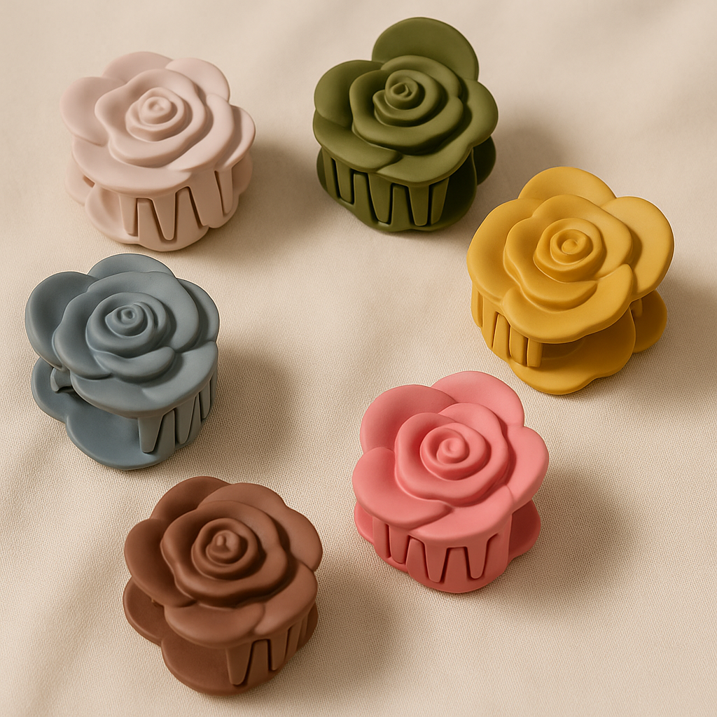 Matte Rose Flower Claw Clip – 3D Floral Design