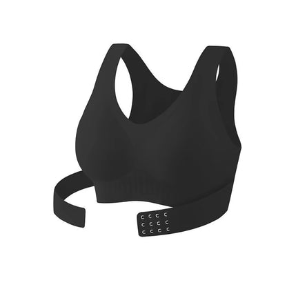 Black sports bra with adjustable straps for sagging, heavy bust and breast