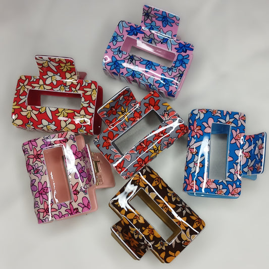 Set of 6 luxury floral square hair clips – Korean style PVC claw clips for women and girls