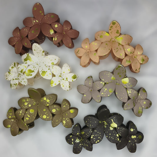 Lotus Flower Claw Hair Clips – Matte Finish with Golden Speckles