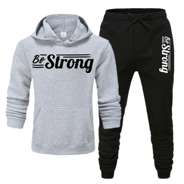 Be Strong Men's Printed Winter Hoodie & Trouser Tracksuit – Cozy Fleece Set