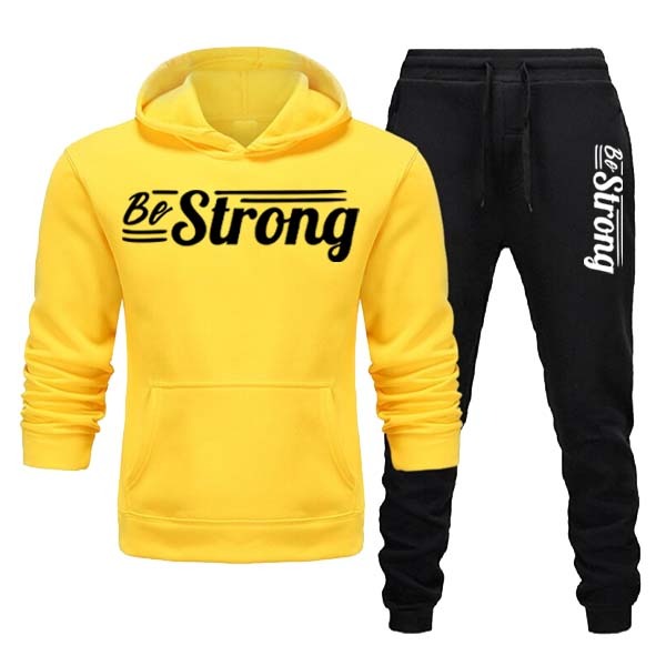 Be Strong Men's Printed Winter Hoodie & Trouser Tracksuit – Cozy Fleece Set