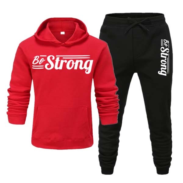 Be Strong Men's Printed Winter Hoodie & Trouser Tracksuit – Cozy Fleece Set