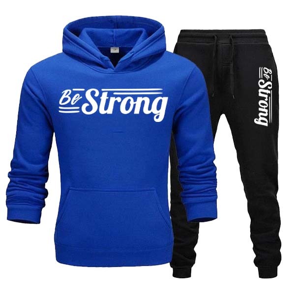 Be Strong Men's Printed Winter Hoodie & Trouser Tracksuit – Cozy Fleece Set