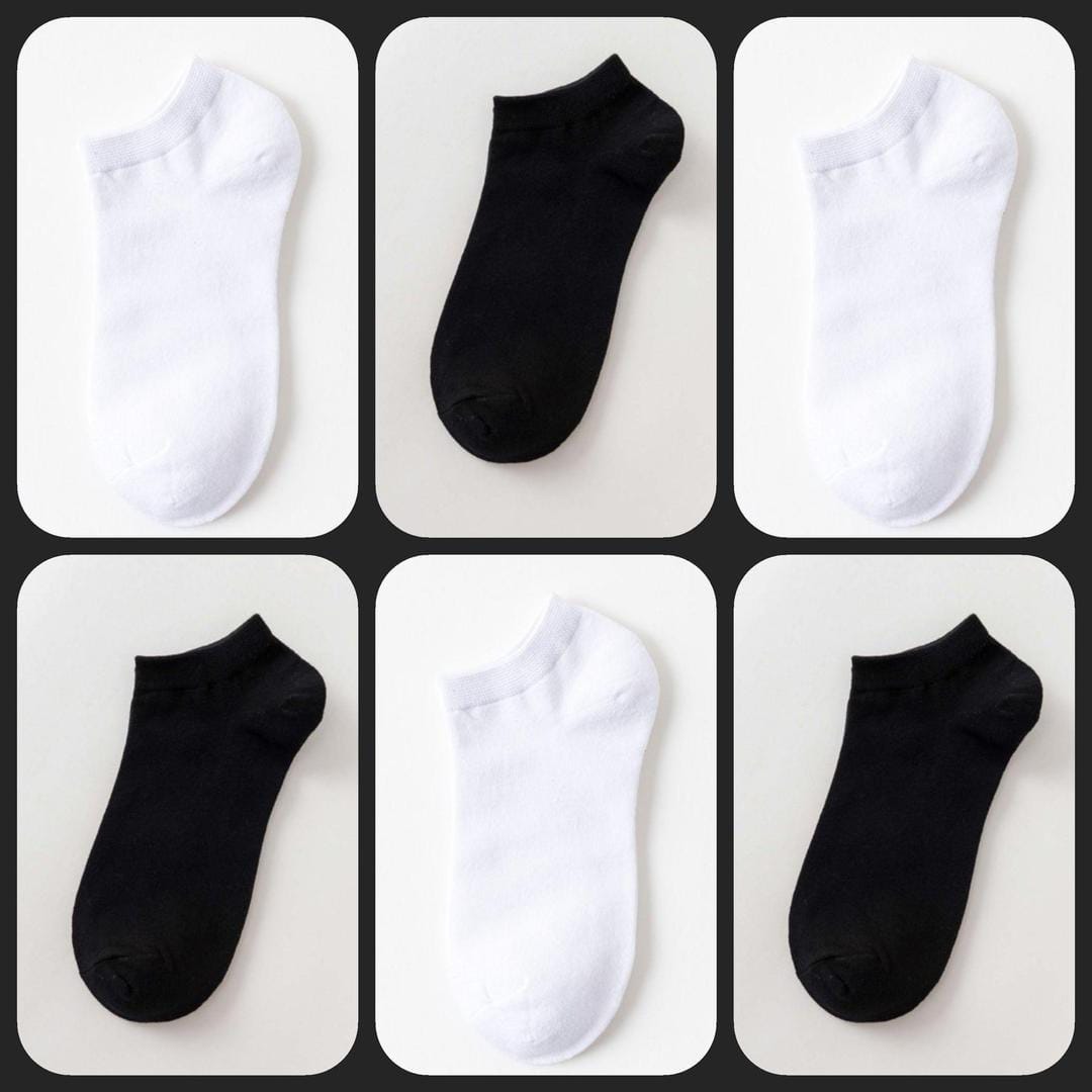 Unisex CozyCotton Ankle Socks – 6-Pack (Black & White)