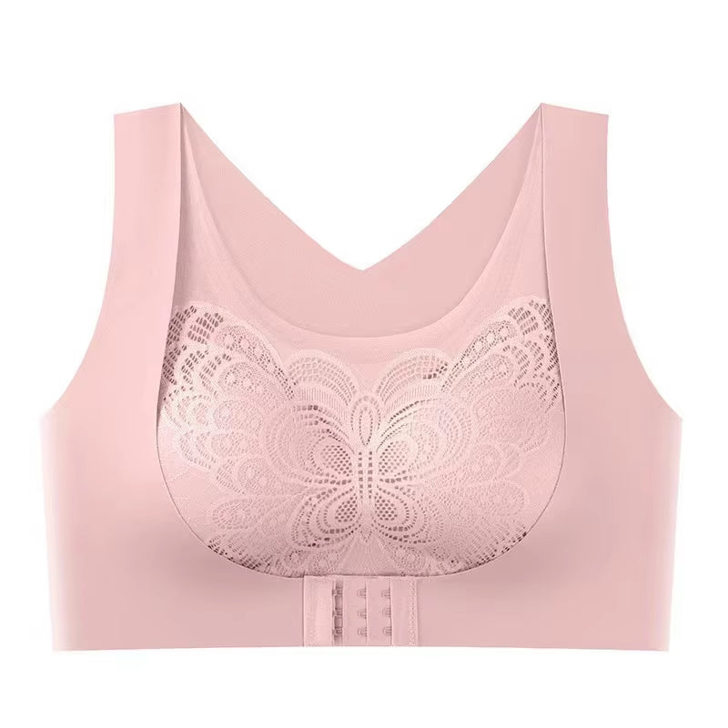Butterfly Lace Front-Close Bra | 3D Push-Up + Wireless X-Back Posture Support