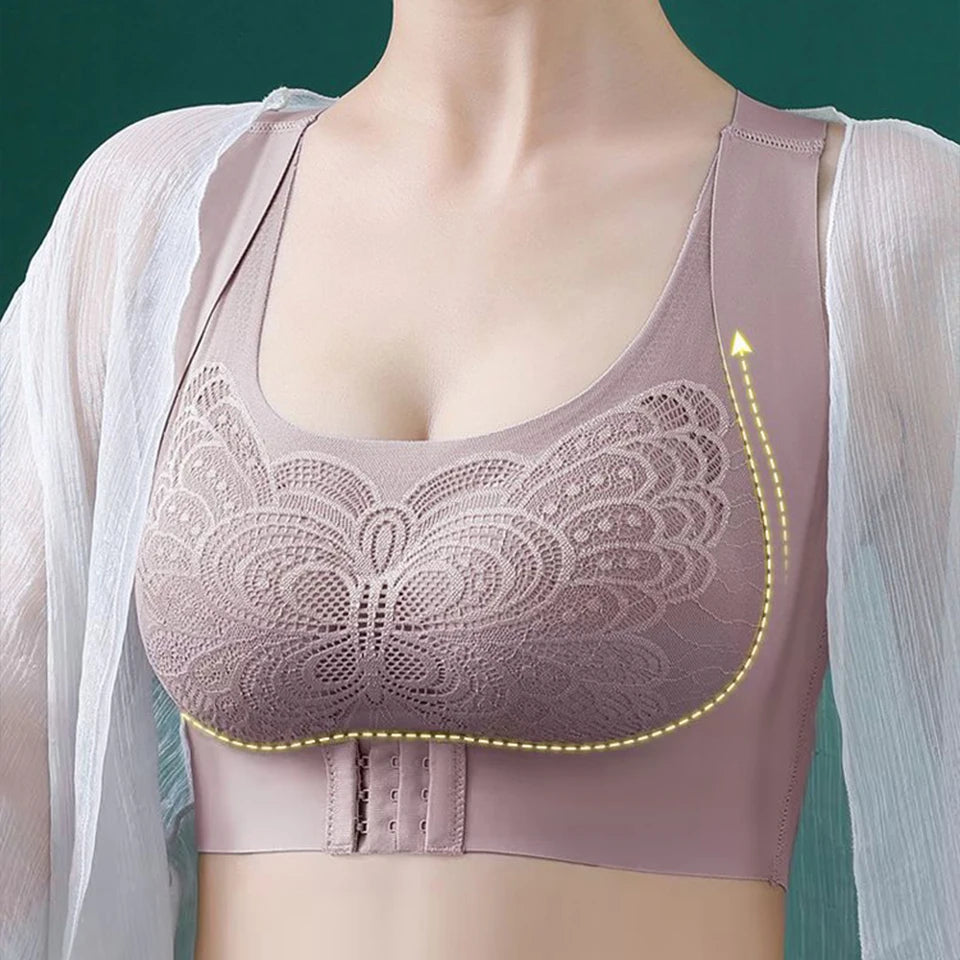 Push-Up & posture corrector bra with front-close hooks, removable padded support and wireless bra